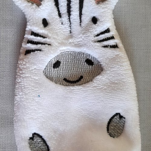 Gant de toilette enfant éponge bambou blanc brodé zèbre