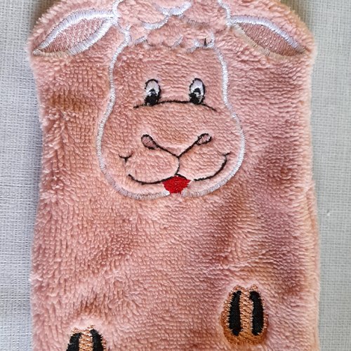 Gant de toilette enfant éponge bambou beige rosé brodé mouton