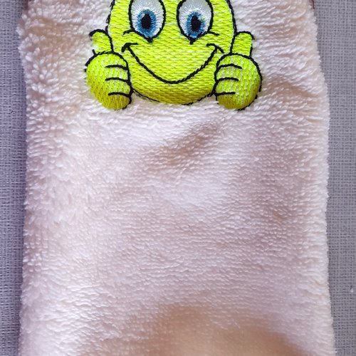 Gant de toilette enfant  éponge bambou blanc cassé brodé smiley