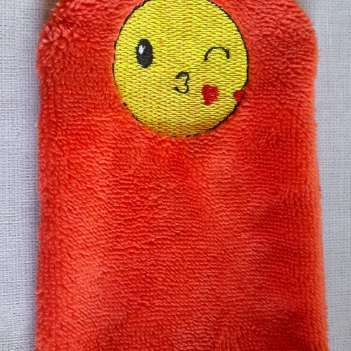 Gant de toilette enfant  éponge bambou orange brodé smiley