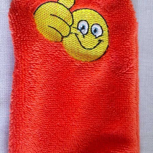Gant de toilette enfant  éponge bambou orange brodé smiley