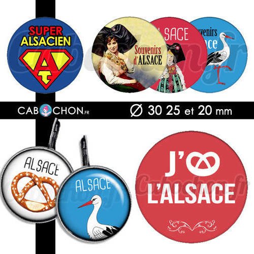 Alsace ☆ 45 images digitales rondes 30 25 et 20 mm alsacien alsacienne cigogne bretzel cabochon bijoux badges 