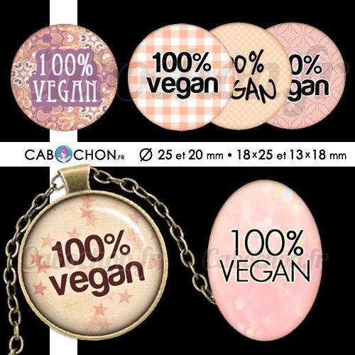100% vegan ☆ 60 images digitales rondes 25 et 20 mm ovales 18x25 et 13x18 mm vegetarien bio veggie page cabochons badges bijoux 