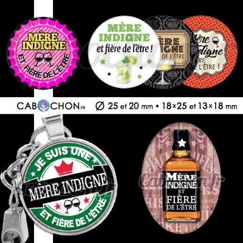 Mère indigne ll ☆ 60 images digitales rondes 25 et 20 mm ovales 18x25 et 13x18 mm maman alcool mojito vin whisky page cabochon 