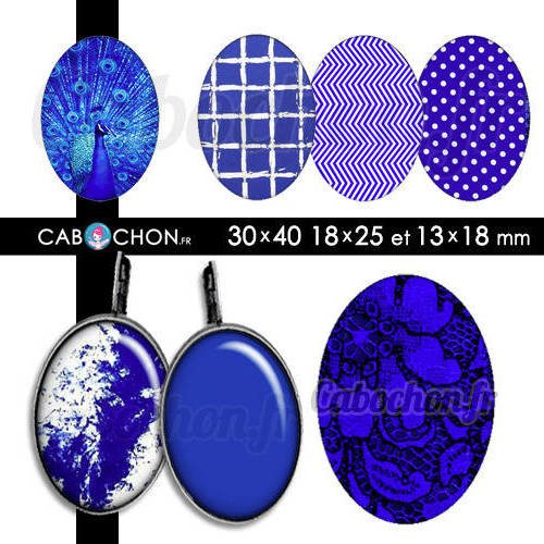 Bleu ☆ 45 images digitales ovales 30x40 18x25 et 13x18 mm blue paon motif motifs yves cabochon page 