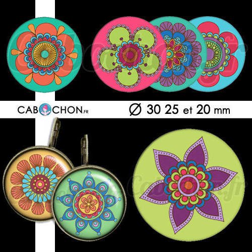 Happy flowers ☆ 45 images digitales rondes 30 25 et 20 mm fleur fleurs couleur color page cabochon bijoux badge cabochons 