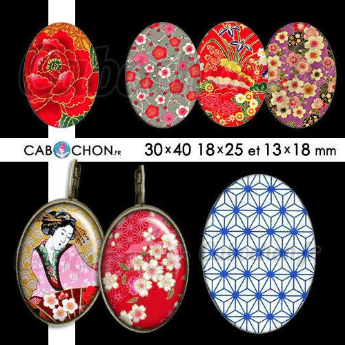 Japon v ☆ 45 images digitales ovales 30x40 18x25 et 13x18 mm japan washi motif sakura page cabochon cabochons bijoux 