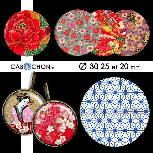 Japon v ☆ 45 images digitales rondes 30 25 et 20 mm japan washi motif sakura japonais page cabochon cabochons bijoux badge miroir 