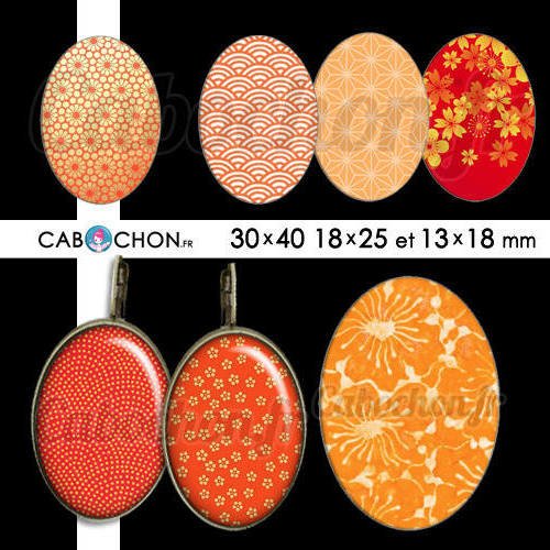 Japan orange ☆ 45 images digitales ovales 30x40 18x25 et 13x18 mm japon rouge japonais washi or papier cabochon page 