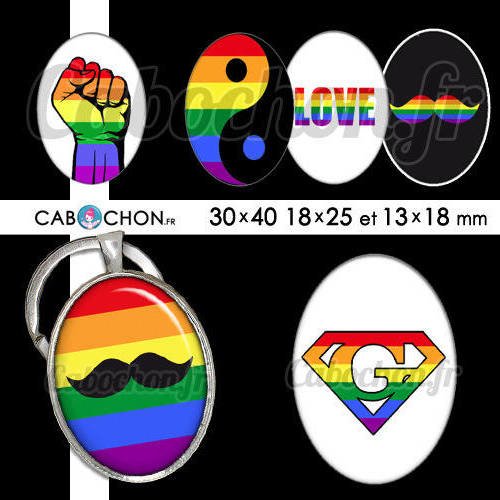 Gay ☆ 45 images digitales ovales 30x40 18x25 et 13x18 mm lgbt homo arc ciel moustache pride page love 
