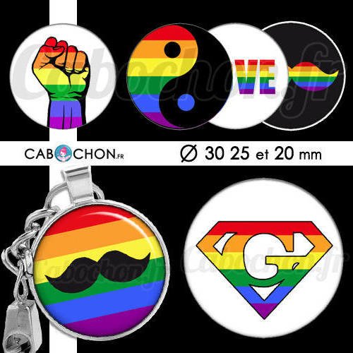 Gay ☆ 45 images digitales rondes 30 25 et 20 mm  lgbt homo arc ciel moustache pride page love page cabochon badge 