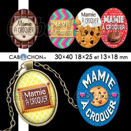 Mamie à croquer ☆ 45 images digitales numériques ovales 30x40 18x25 et 13x18 mm mami mamy gateau macaron biscuit chocolat 