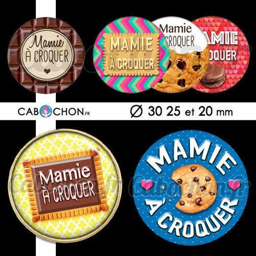 Mamie à croquer ☆ 45 images digitales rondes 30 25 et 20 mm mami mamy gateau macaron biscuit chocolat cabochon badges miroirs 