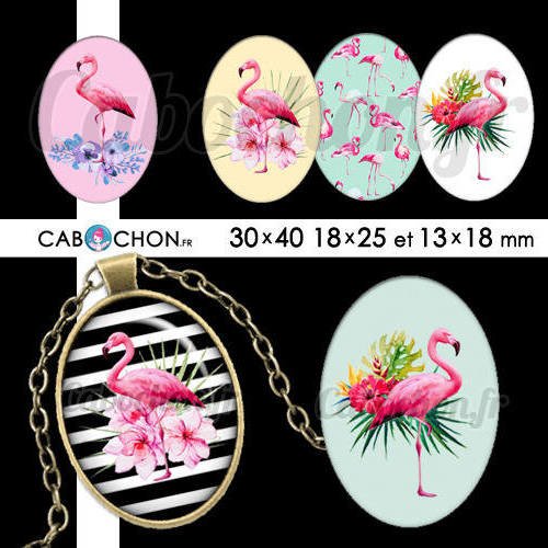 Flamingo ☆ 45 images digitales numériques ovales 30x40 18x25 et 13x18 mm flamant rose pink floyd oiseau tropical page 
