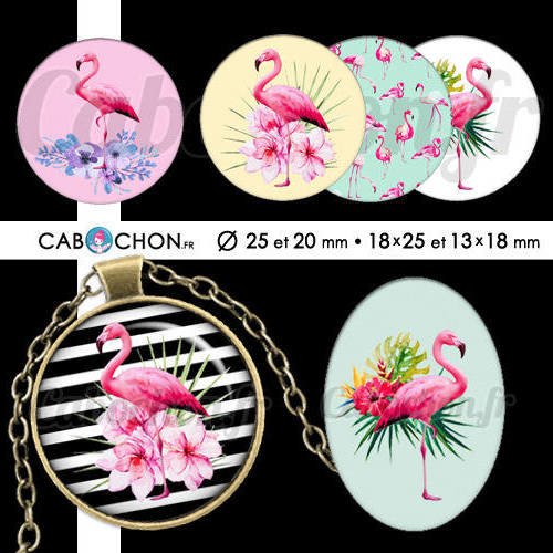 Flamingo ☆ 60 images digitales rondes 25 et 20 mm et ovales 18x25 et 13x18 mm flamant rose pink floyd oiseau page cabochons cabochon
