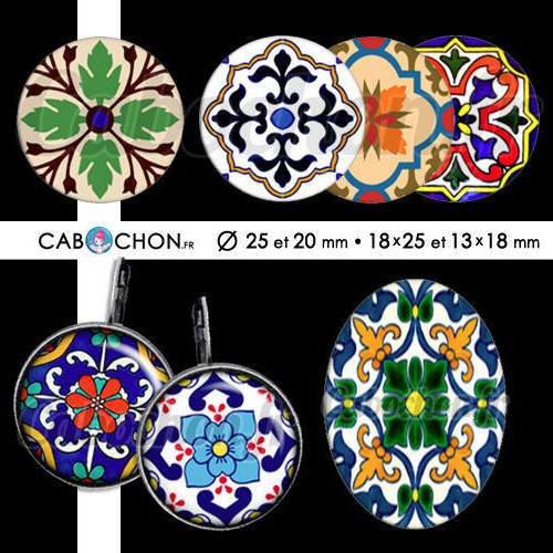 Azulejos lv ☆ 60 images digitales rondes 25 et 20 mm et ovales 18x25 et 13x18 mm azulejo portugal ceramique page cabochon cabochons bijoux badges 