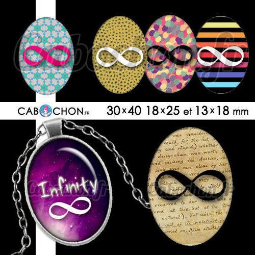 Infinity ☆ 45 images digitales ovales 30x40 18x25 et 13x18 mm infini 8 signe cosmos swag page cabochons  cabochon badge 