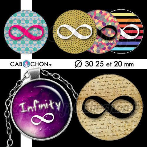 Infinity ☆ 45 images digitales rondes 30 25 et 20 mm infini 8 signe cosmos swag page cabochons  cabochon badge bijoux 