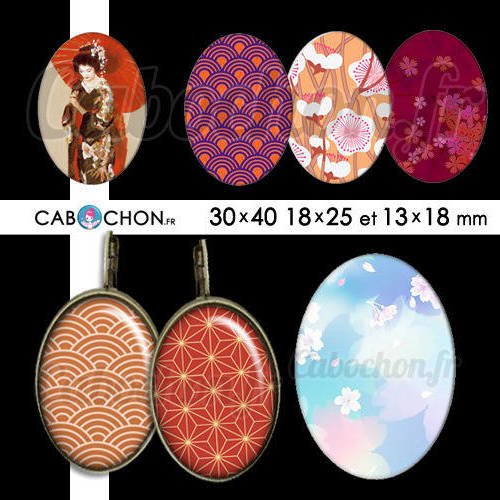 Japon ll ☆ 45 images digitales ovales 30x40 18x25 et 13x18 mm japan washi motif sakura page geisha cabochon cabochons 