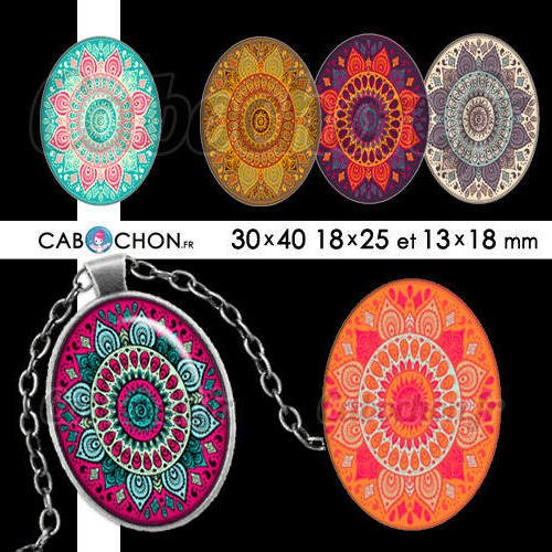 Mandala mania lv ☆ 45 images digitales ovales 30x40 18x25 et 13x18 mm couleur motif indien rosace page cabochon 