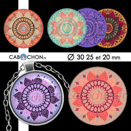 Mandala mania lll ☆ 45 images digitales rondes 30 25 et 20 mm couleur motif indien rosace page cabochon cabochons bijoux badges 