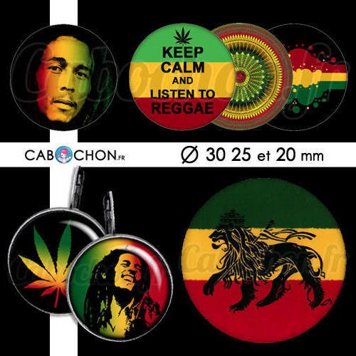 Reggae ☆ 45 images digitales rondes 30 25 et 20 mm rasta bob marley weed jamaique jamaica one love cabochon cabochons page 