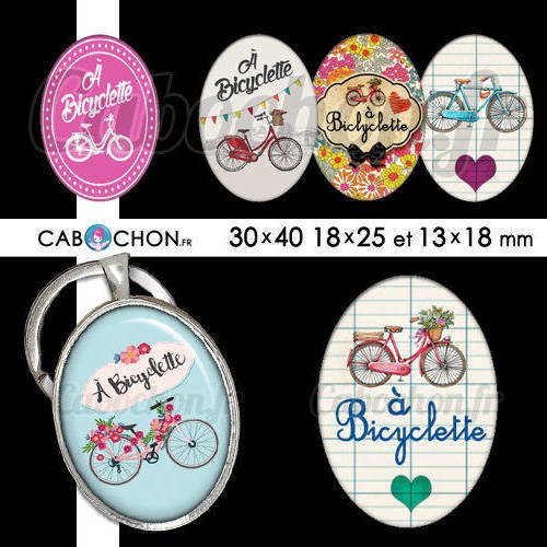 A bicyclette ☆ 45 images digitales ovales 30x40 18x25 et 13x18 mm velo paris romantique retro vintage cabochons cabochon bijoux 