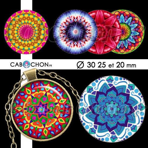Mandala mania ll ☆ 45 images digitales rondes 30 25 et 20 mm couleur motif indien rosace page cabochon cabochons bijoux badges 