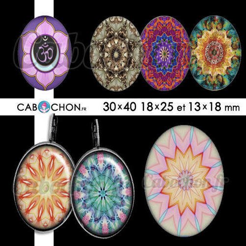 Mandala mania ☆ 45 images digitales ovales 30x40 18x25 et 13x18 mm couleur motif indien rosace page cabochon cabochons 