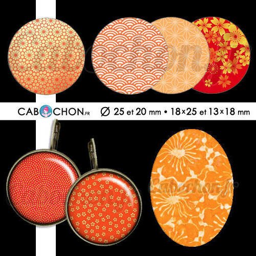 Japan orange ☆ 60 images digitales rondes 25 et 20 mm ovales 18x25 et 13x18 mm japon rouge japonais washi or papier cabochon page 