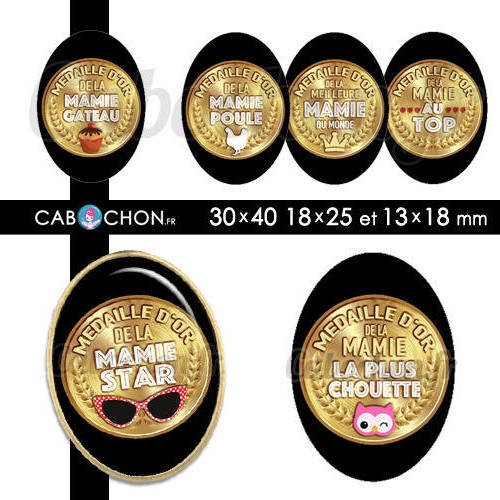 Médaille d'or mamie ☆ 45 images digitales ovales 30x40 18x25 et 13x18 mm mamy mami page cabochon bijoux chouette 
