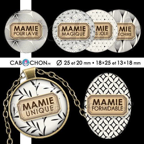 Mamie lll ☆ 60 images digitales rondes 25 et 20 mm ovales 18x25 et 13x18 mm dechire super mamy mami page cabochon formidable 