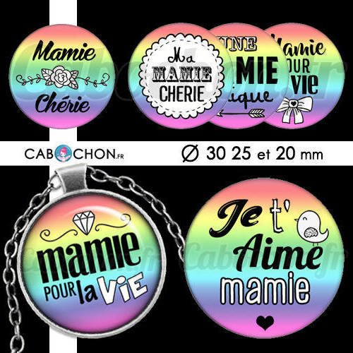 Ma mamie rainbow  ☆ 45 images digitales rondes 30 25 et 20 mm panthere dechire super aime mamy mami arc ciel page cabochon 