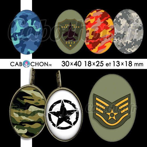 Army ☆ 45 images digitales numériques ovales 30x40 18x25 et 13x18 mm us force camouflage militaire page cabochon cabochons bijoux 
