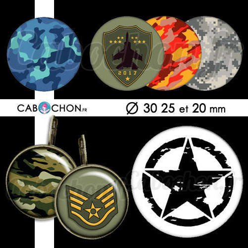 Army ☆ 45 images digitales rondes 30 25 et 20 mm us force camouflage militaire page cabochon cabochons bijoux 