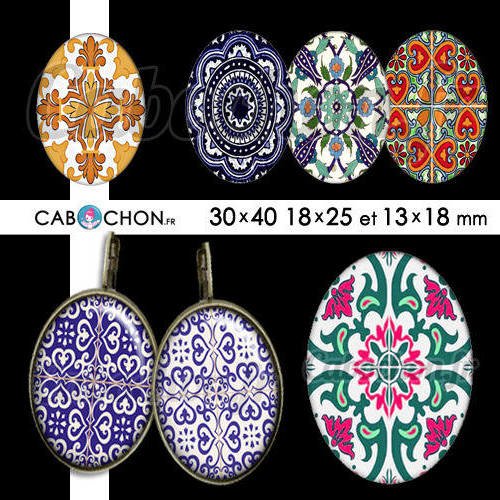Azulejos ll ☆ 45 images digitales numériques ovales 30x40 18x25 et 13x18 mm azulejo portugal ceramique page cabochon cabochons bijoux 