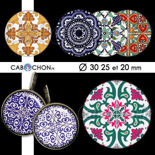 Azulejos ll ☆ 45 images digitales rondes 30 25 et 20 mm azulejo portugal ceramique page cabochon cabochons bijoux badges 