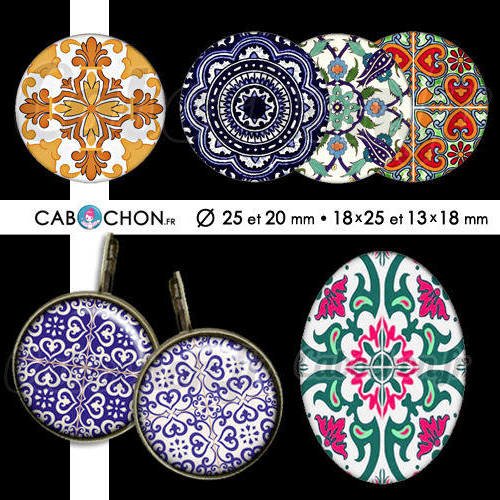 Azulejos ll ☆ 60 images digitales rondes 25 et 20 mm et ovales 18x25 et 13x18 mm azulejo portugal ceramique page cabochon cabochons bijoux badges 