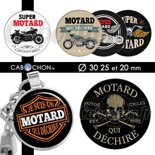 Motard qui déchire ! ll ☆ 45 images digitales rondes 30 25 et 20 mm moto harley biker super page cabochon porte clé badge 