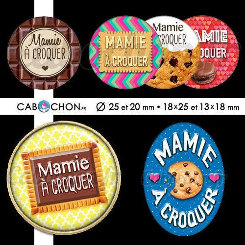 Mamie à croquer ☆ 60 images digitales rondes 25 et 20 mm ovales 18x25 et 13x18 mm mami mamy gateau macaron biscuit chocolat cabochon 