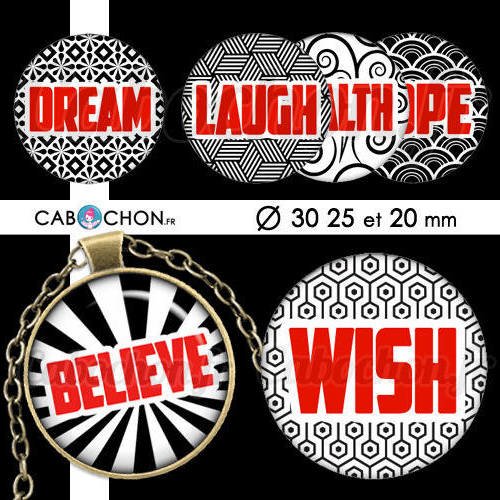 Live laugh love ll ☆ 45 images digitales rondes 30 25 et 20 mm believe faith dream hope smile play page cabochons cabochon 
