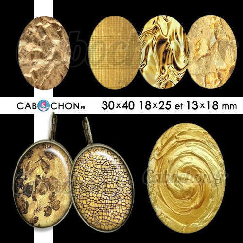 Or ☆ 45 images digitales numériques ovales 30x40 18x25 et 13x18 mm doré texture feuille gold paillettes  page cabochons bijoux 