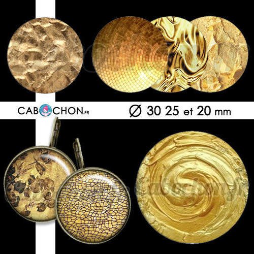 Or ☆ 45 images digitales rondes 30 25 et 20 mm doré texture feuille gold paillettes  page cabochons bijoux 
