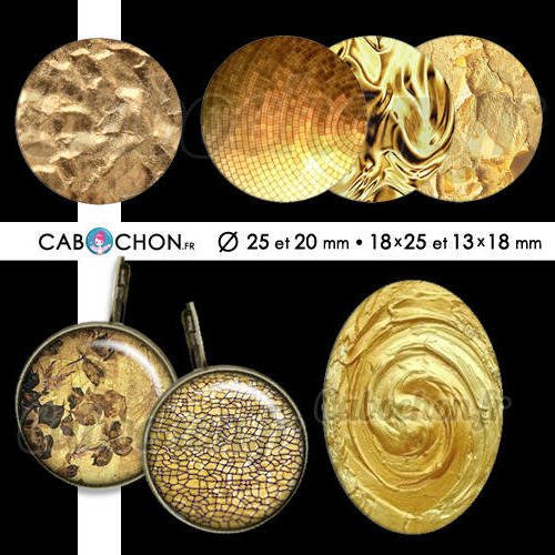 Or ☆ 60 images digitales rondes 25 et 20 mm et ovales 18x25 et 13x18 mm doré texture feuille gold paillettes  page cabochons bijoux 