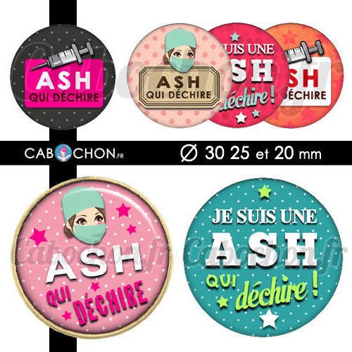 Ash qui déchire ! ☆ 45 images digitales rondes 30 25 et 20 mm anesthesiste infirmiere amp ash page cabochon 