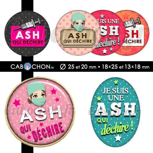 Ash qui déchire ! ☆ 60 images digitales rondes 25 et 20 mm et ovales 18x25 et 13x18 mm anesthesiste infirmiere amp ash page cabochon 