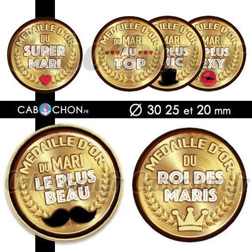 Médaille d'or mari ☆ 45 images digitales rondes 30 25 et 20 mm chéri valentin homme page d'images 