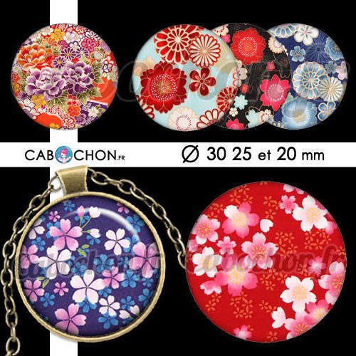 Japan flowers ☆ 45 images digitales rondes 30 25 et 20 mm japon fleur sakura page cabochon bijoux 
