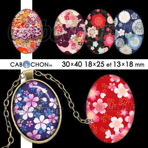 Japan flowers ☆ 45 images digitales numériques ovales 30x40 18x25 et 13x18 mm japon fleur sakura page cabochon bijoux 