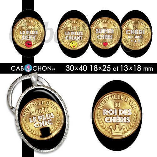 Médaille d'or chéri ☆ 45 images digitales numériques ovales 30x40 18x25 et 13x18 mm mari valentin page d'images cabochon 
